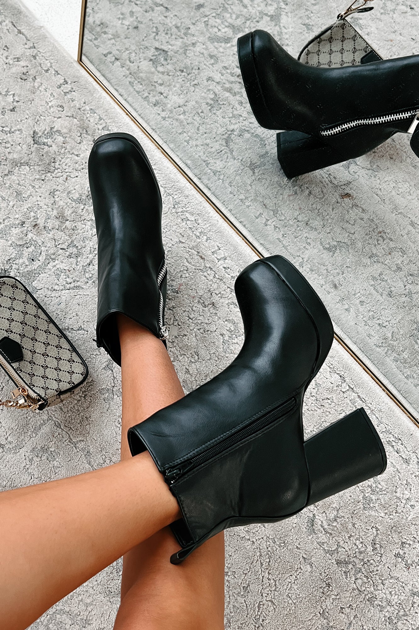 Straight Facts Zipper Detail Platform Booties (Black) - Image 3