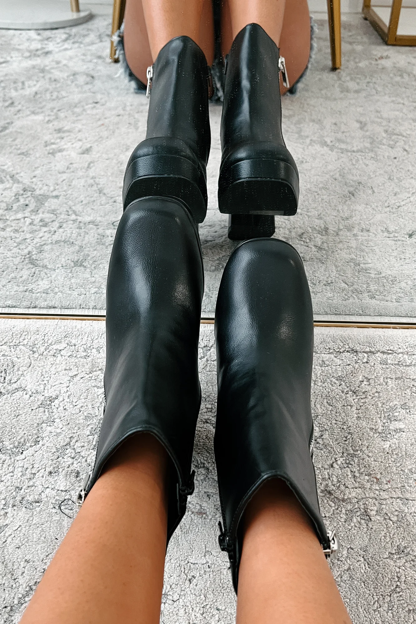 Straight Facts Zipper Detail Platform Booties (Black) - Image 4