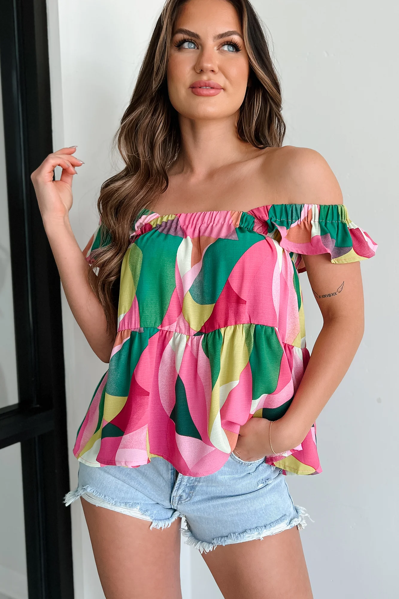 Strawberry Fields Printed Ruffle Babydoll Top (Fuchsia) - Image 4