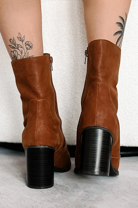 Stylish Conviction Block Heel Booties (Dark Camel) - Image 6