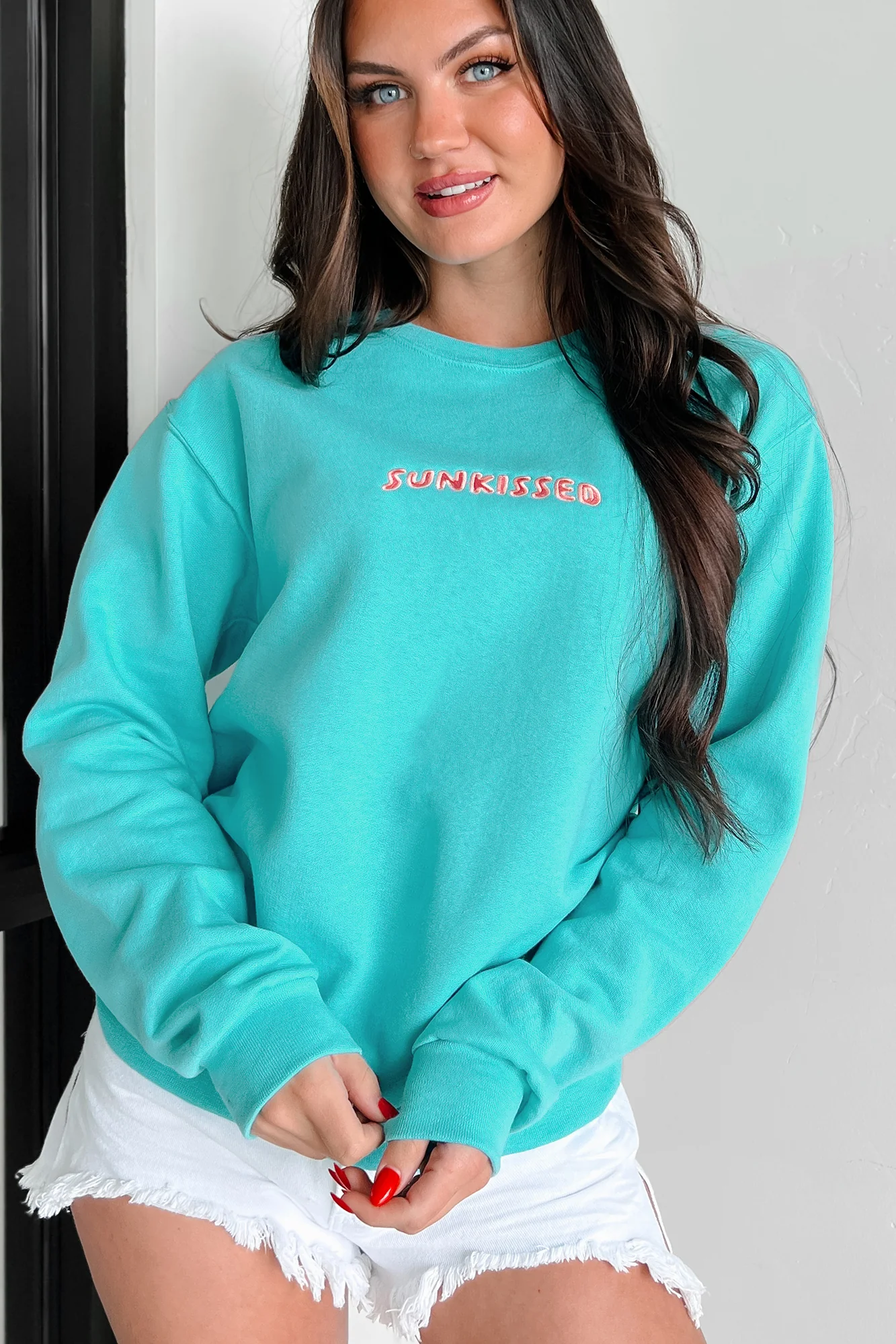 Suitably Sunkissed Embroidered Sweatshirt (Teal) - Image 4