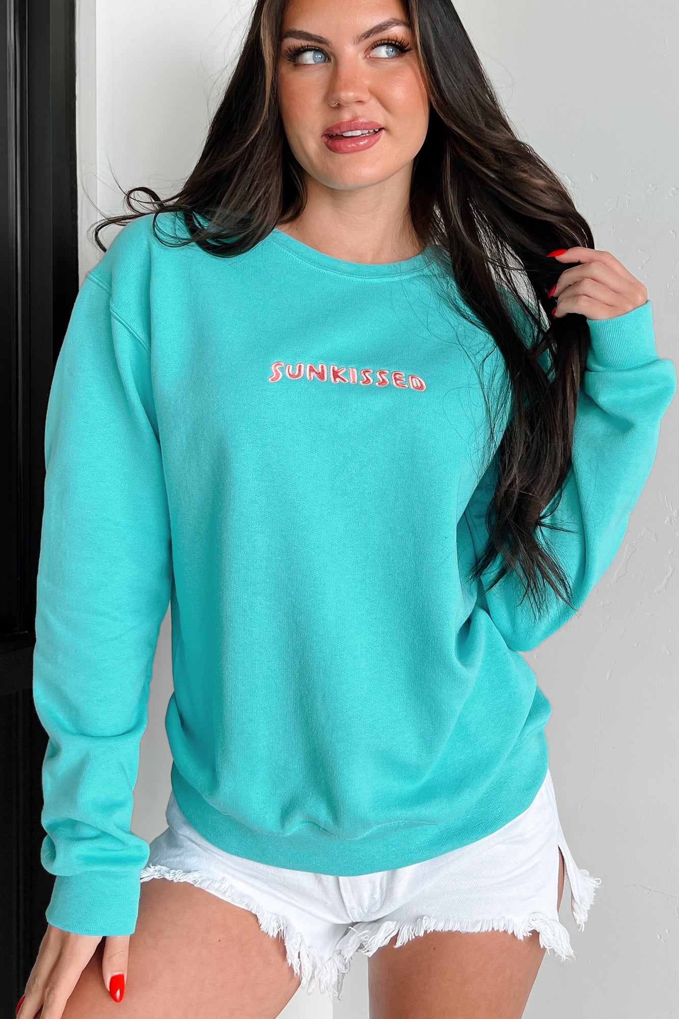 Suitably Sunkissed Embroidered Sweatshirt (Teal) - Image 6