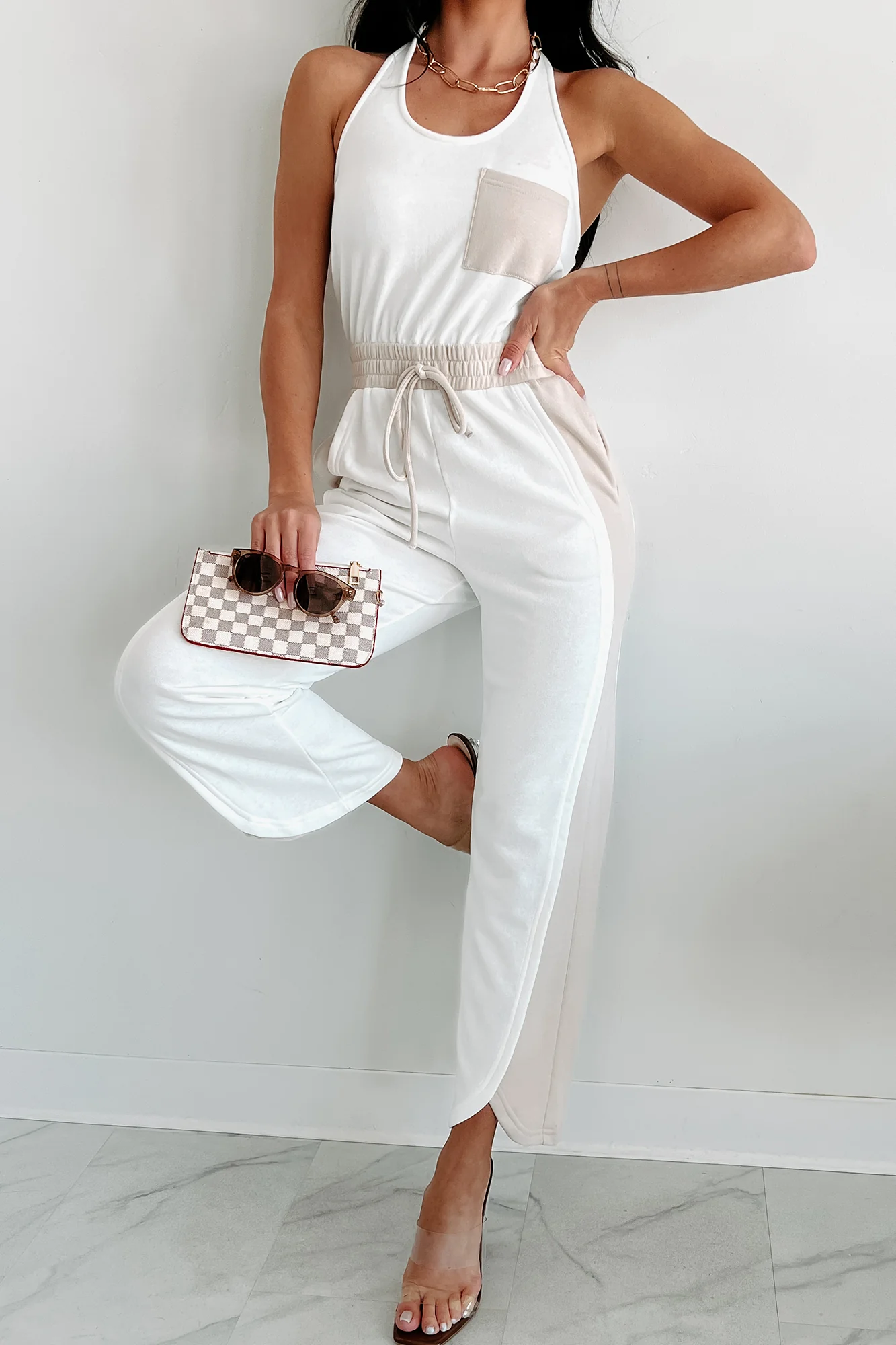 Summer Sunsets Halter Jumpsuit (White/Seashell) - Image 3