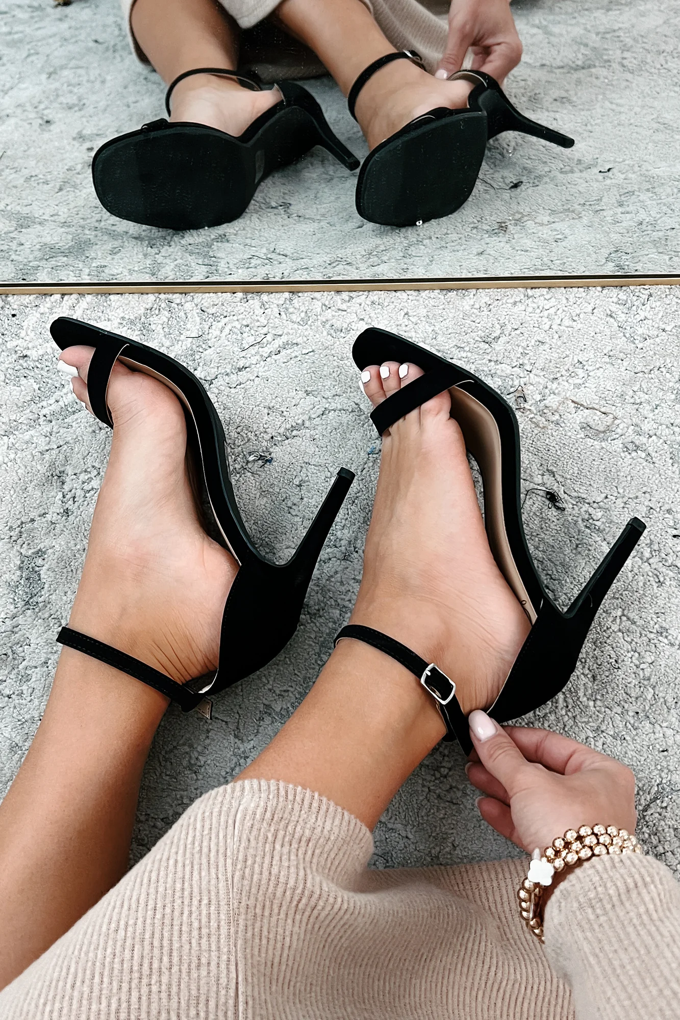 Taking Initiative Ankle Strap Heels (Black Nubuck) - Image 7