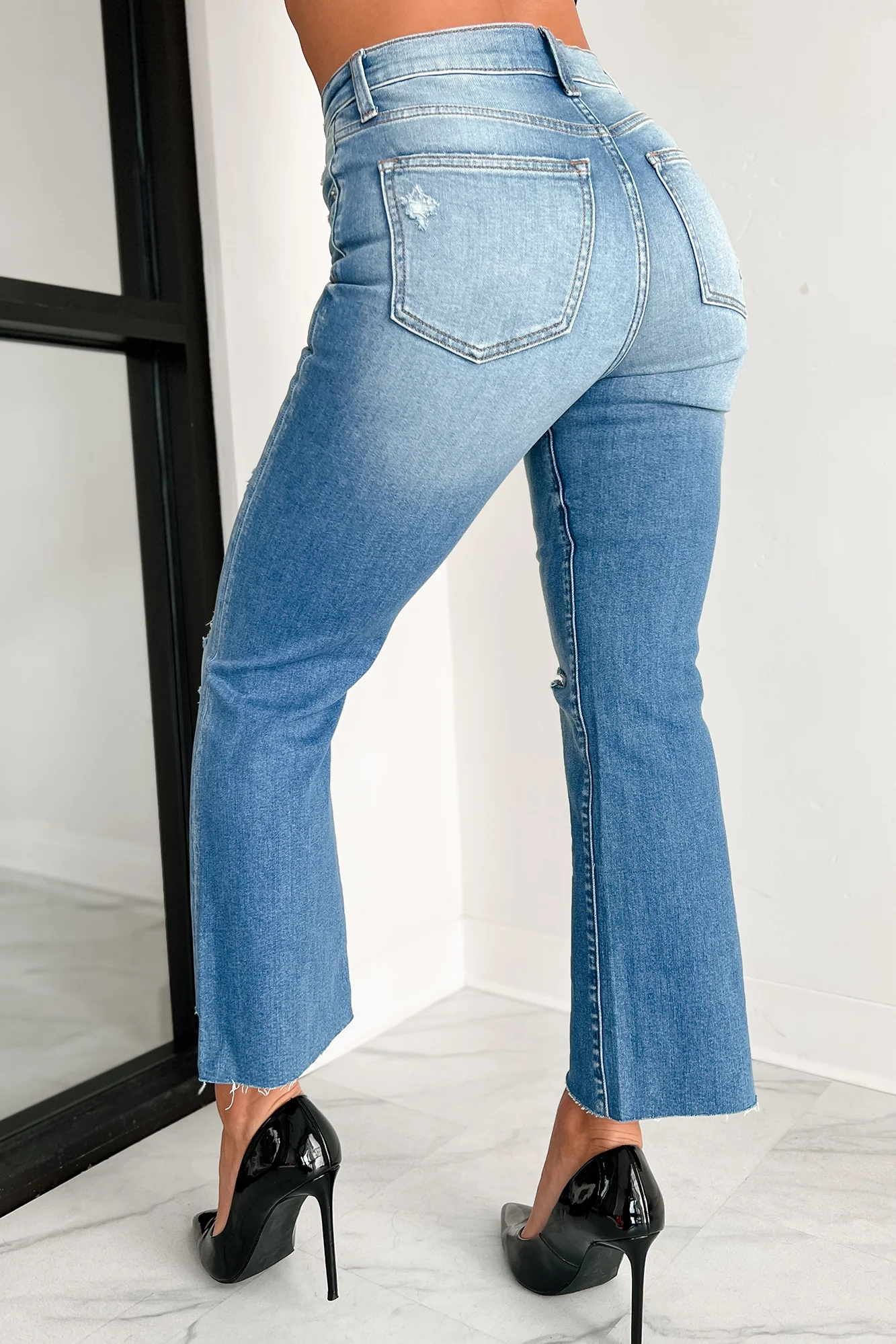 DOORBUSTER Tallahassee High Rise Sneak Peek Crop Kick Flare Jeans (Medium Light) - Image 3
