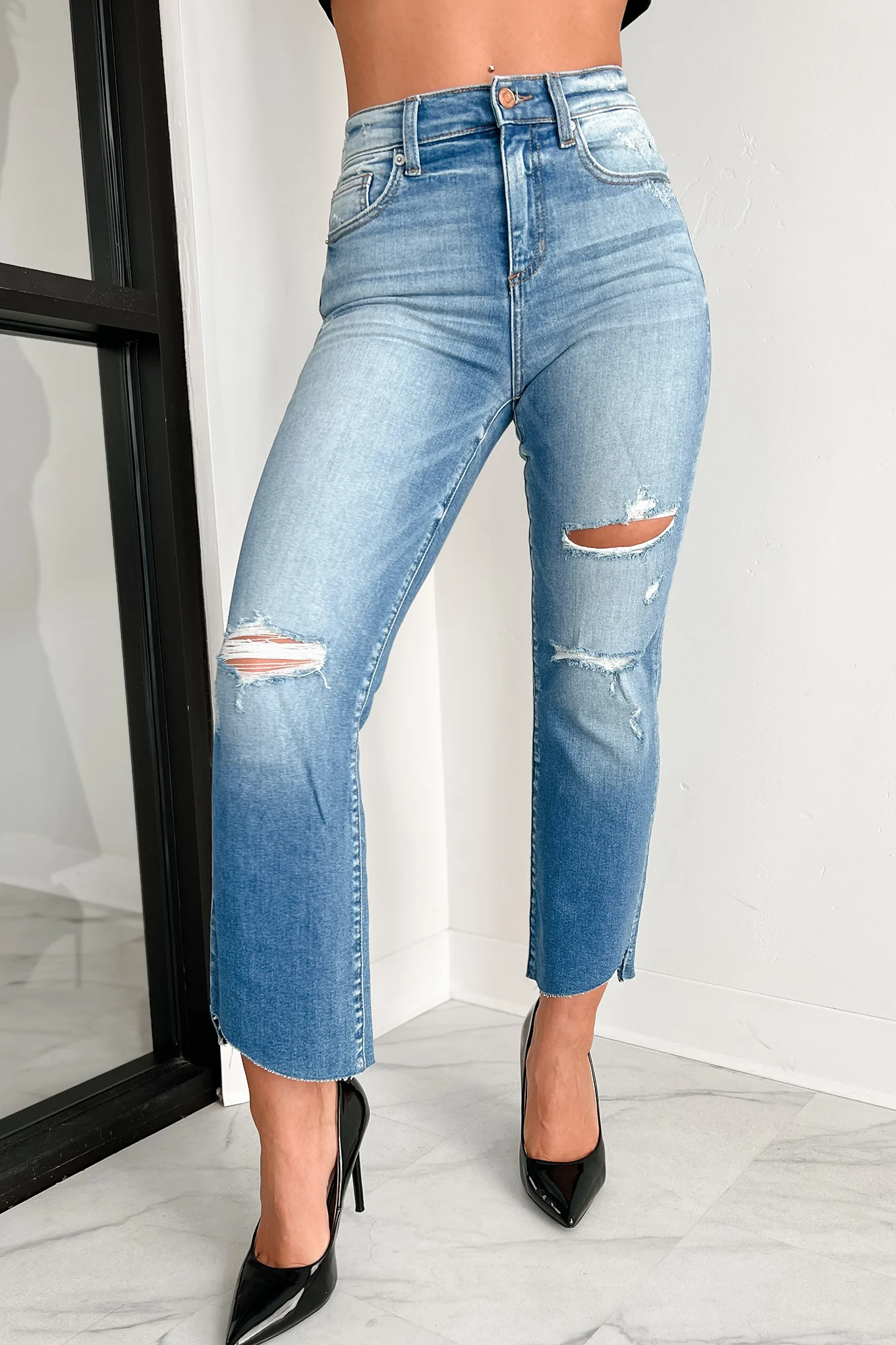 DOORBUSTER Tallahassee High Rise Sneak Peek Crop Kick Flare Jeans (Medium Light) - Image 5