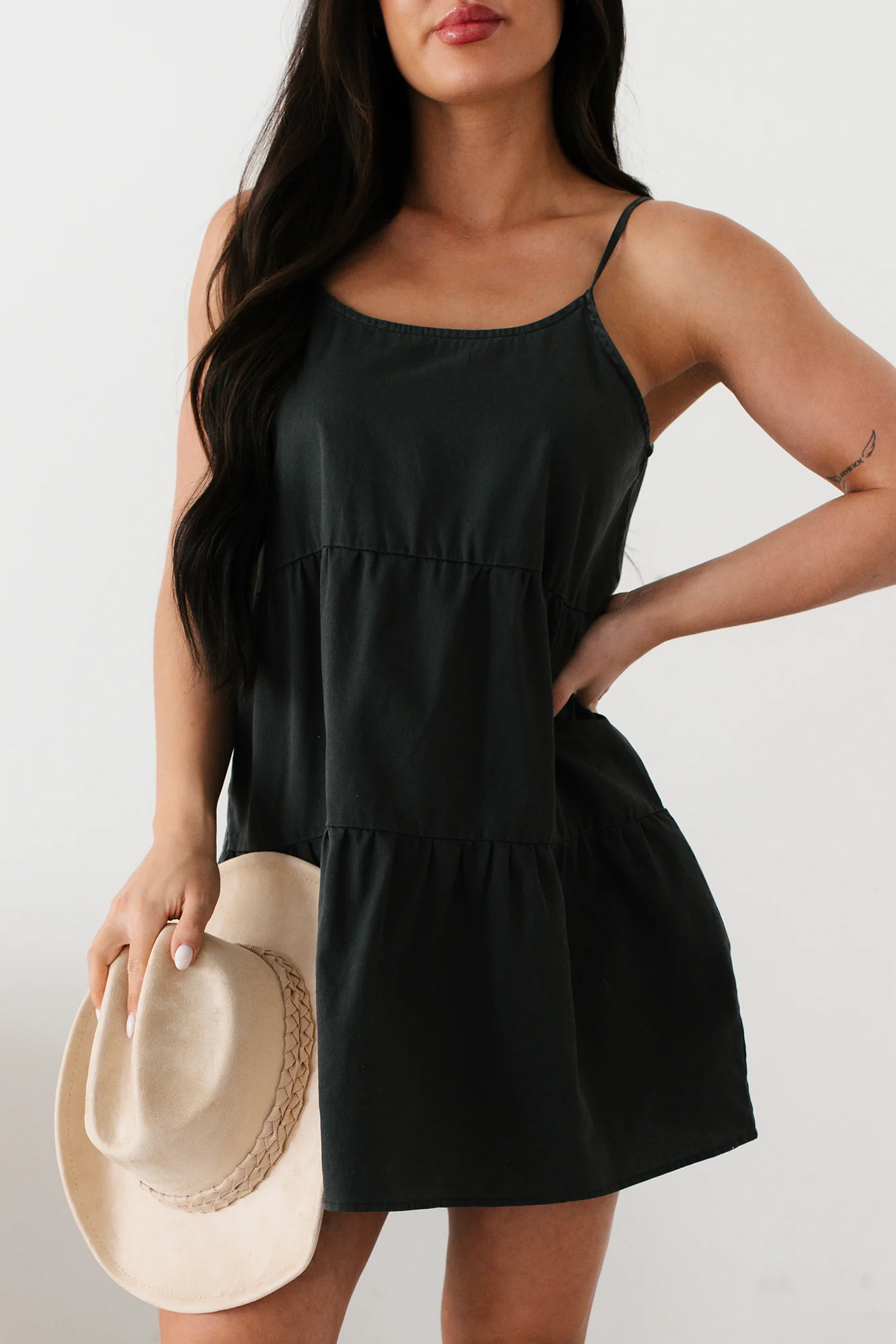 Tempting Eyes Sleeveless Tiered Mini Dress (Black) - Image 3