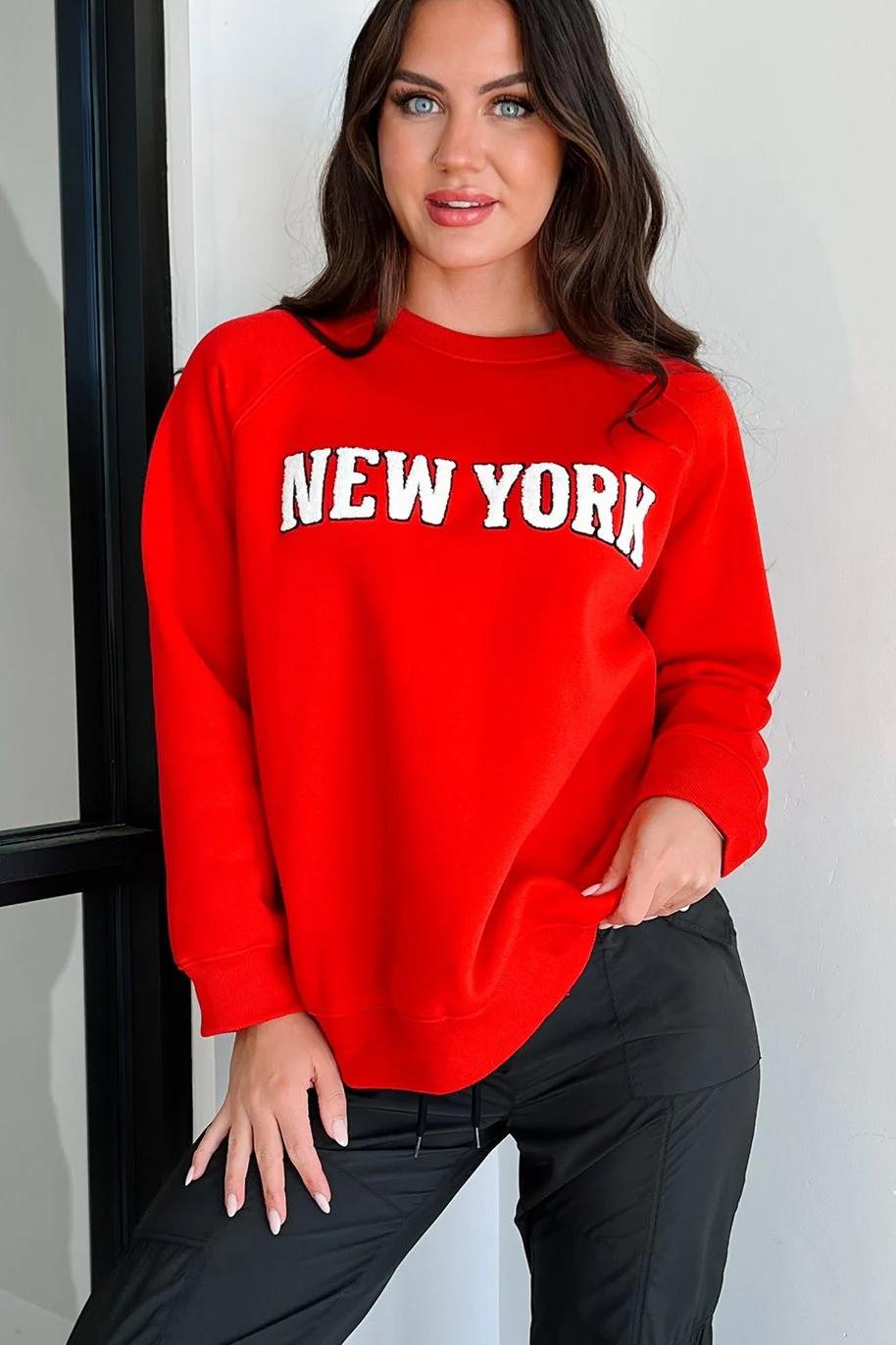 The City That Never Sleeps "New York" Raglan Sweatshirt (Red) - Image 3