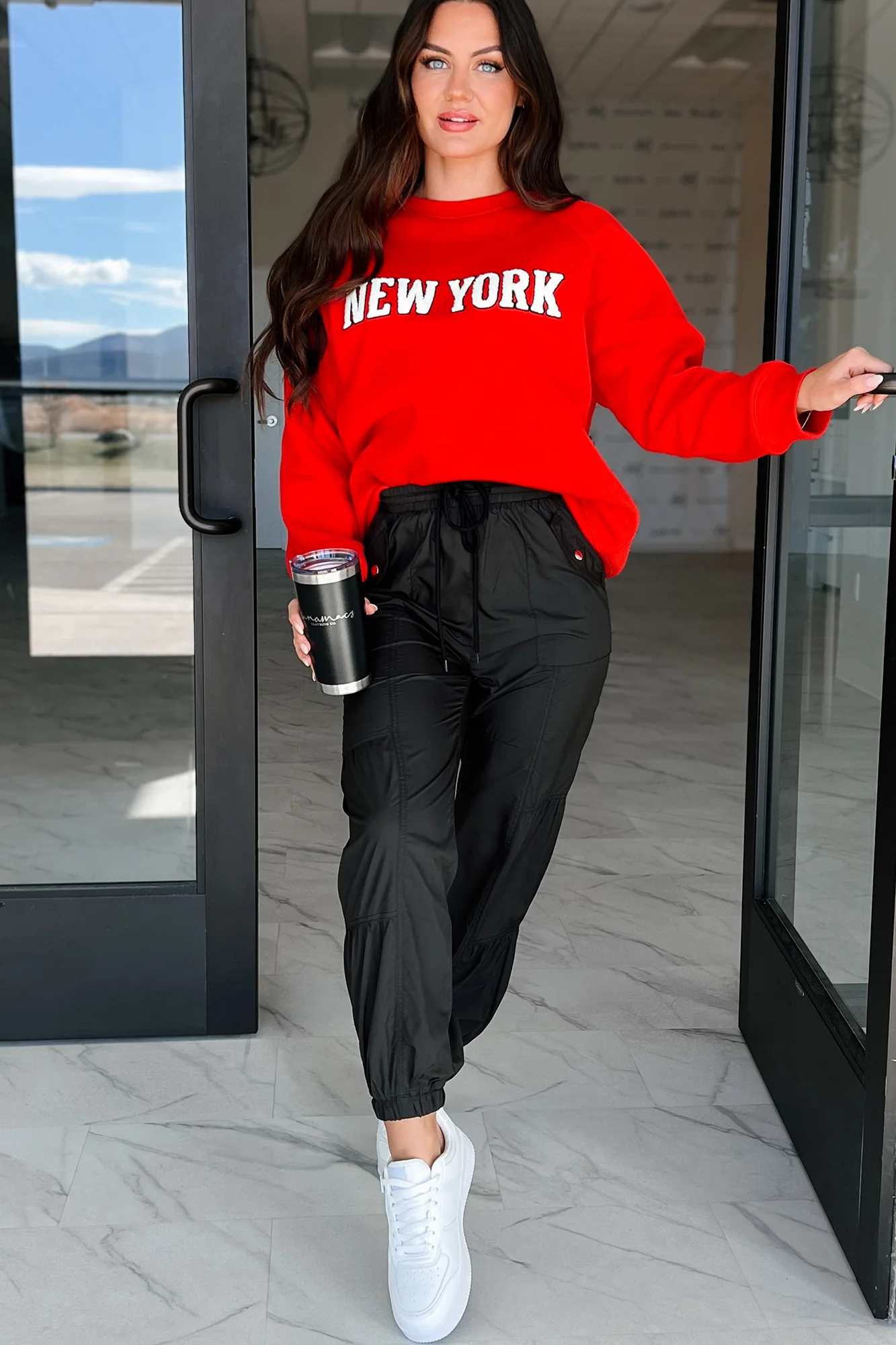 The City That Never Sleeps "New York" Raglan Sweatshirt (Red) - Image 4