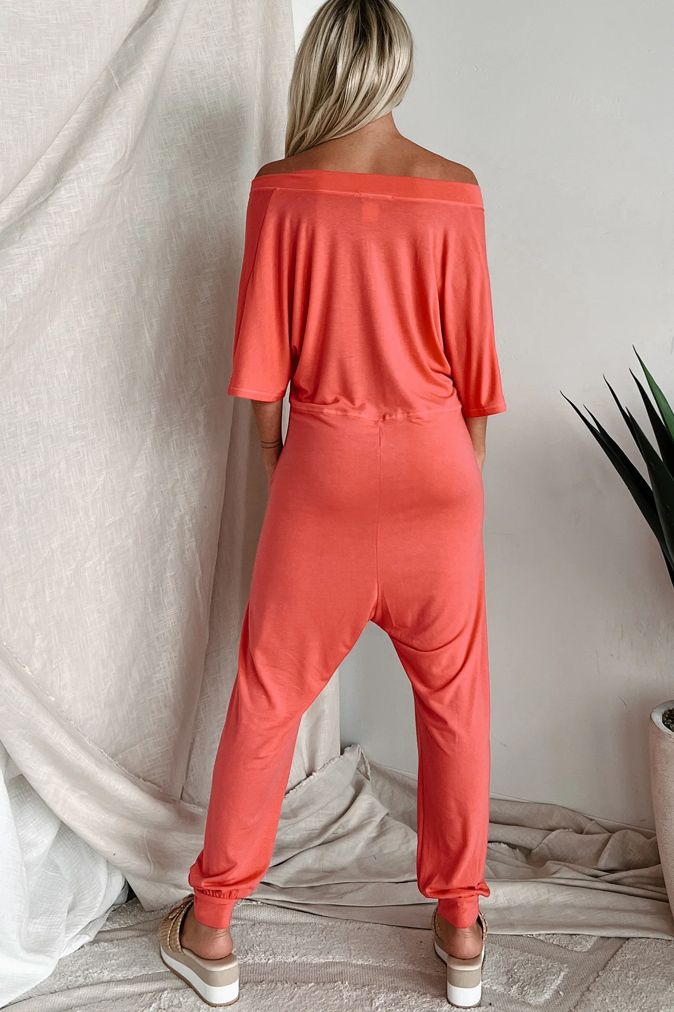 Tired Eyes Short Sleeve Slouchy Jumpsuit (Coral) - Image 6