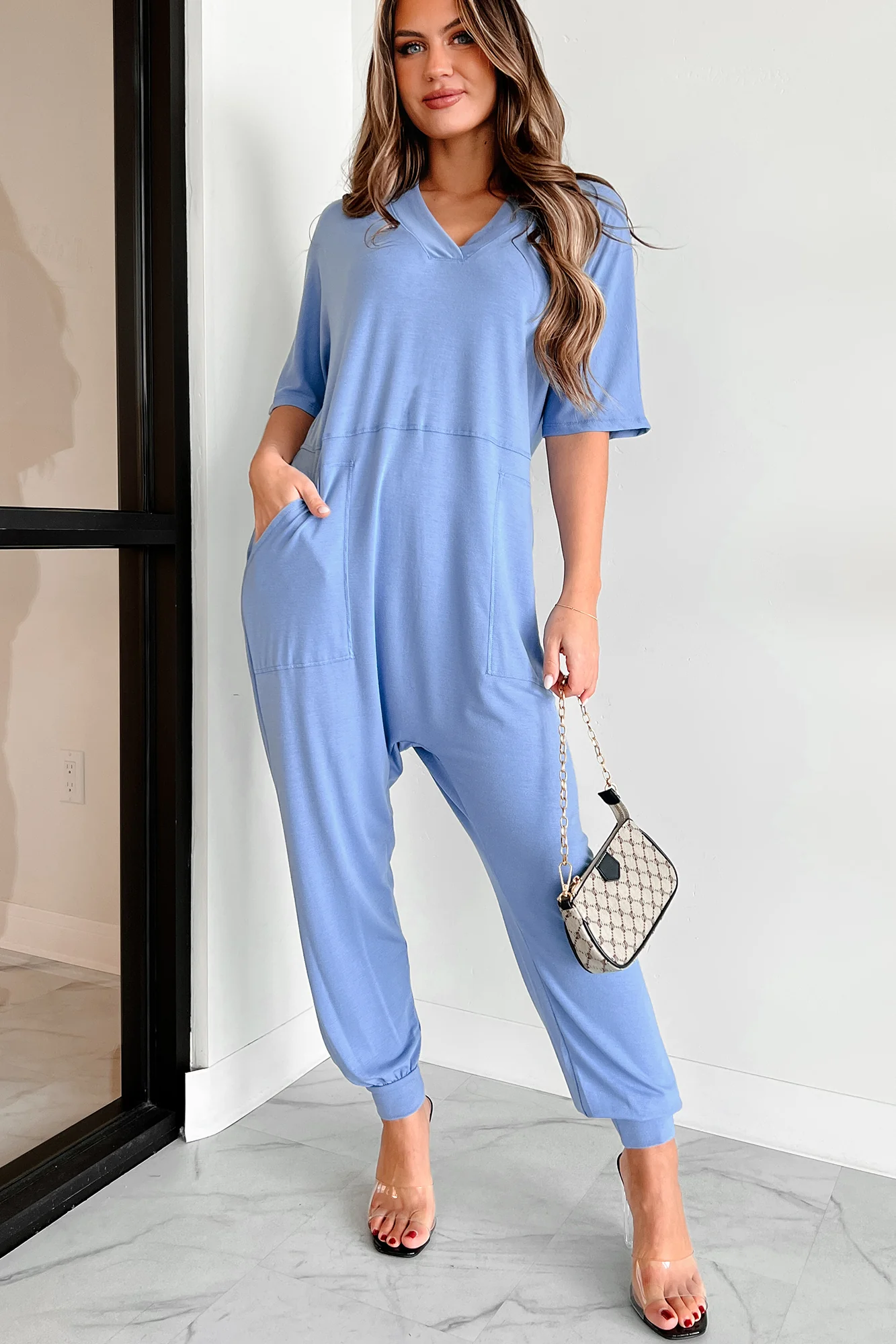 Tired Eyes Short Sleeve Slouchy Jumpsuit (Light Denim) - Image 6