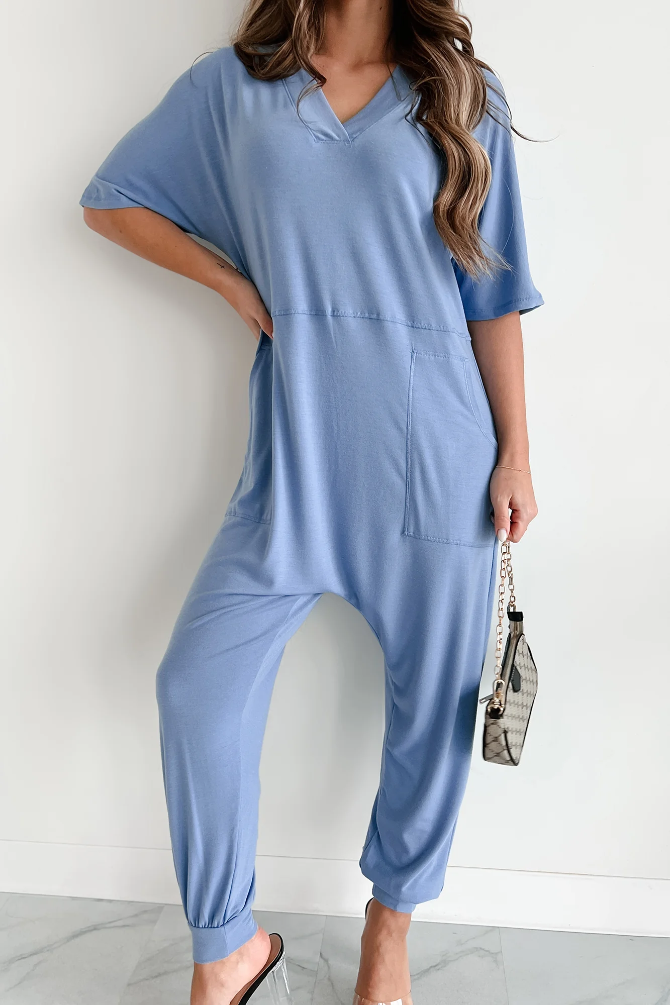 Tired Eyes Short Sleeve Slouchy Jumpsuit (Light Denim) - Image 7