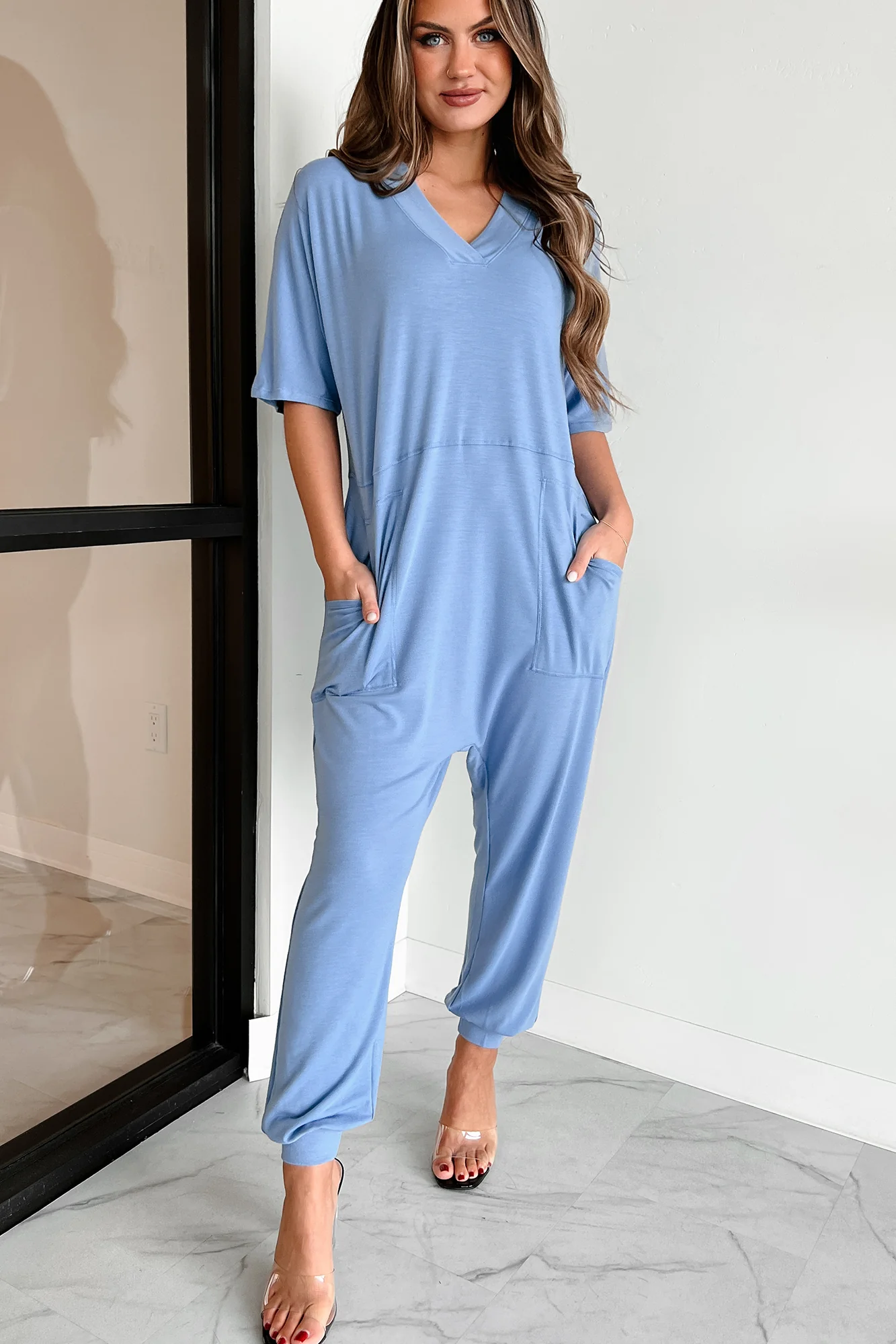 Tired Eyes Short Sleeve Slouchy Jumpsuit (Light Denim) - Image 8