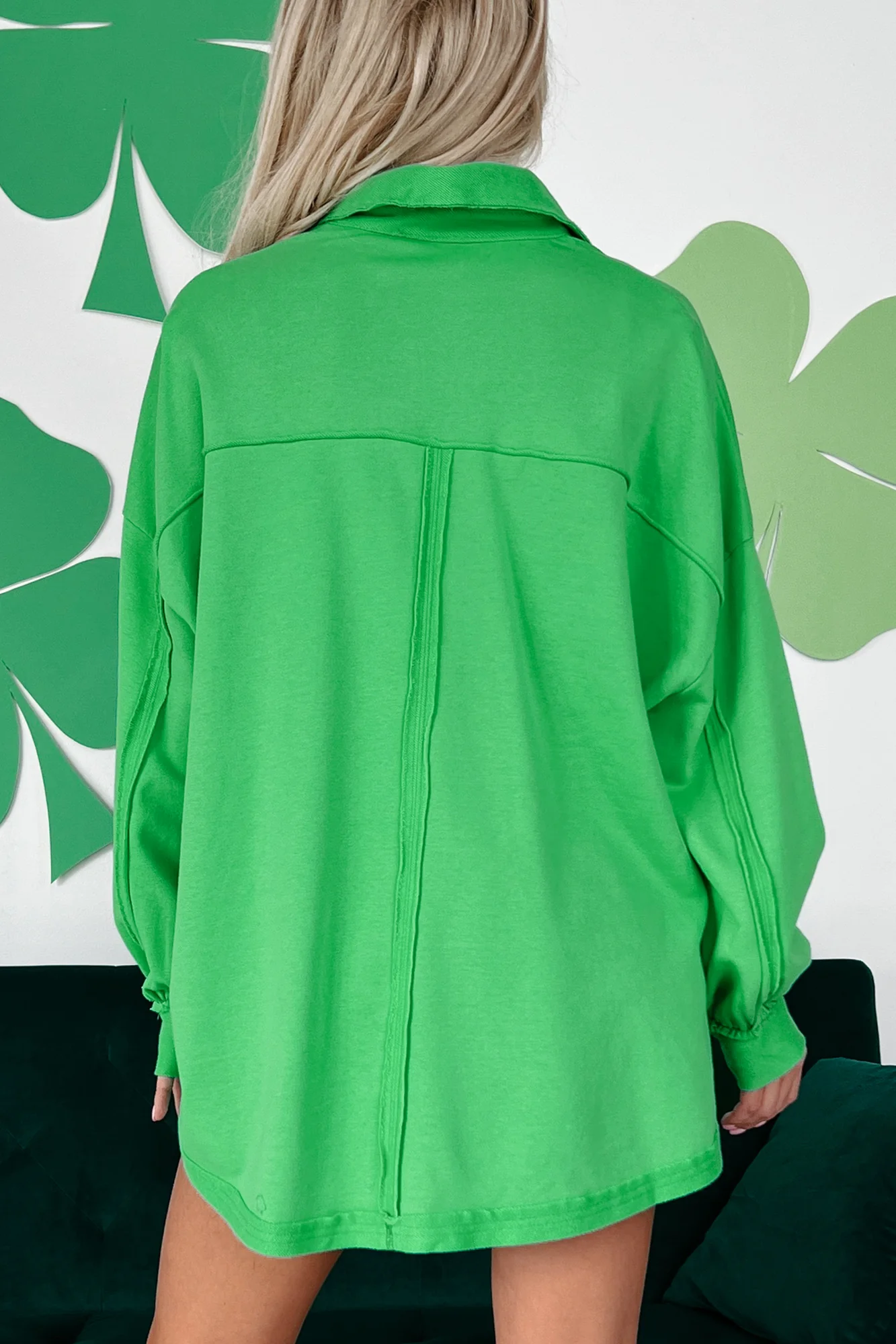 Triona Oversized Long Sleeve Collared Shirt (Apple Green) - Image 3