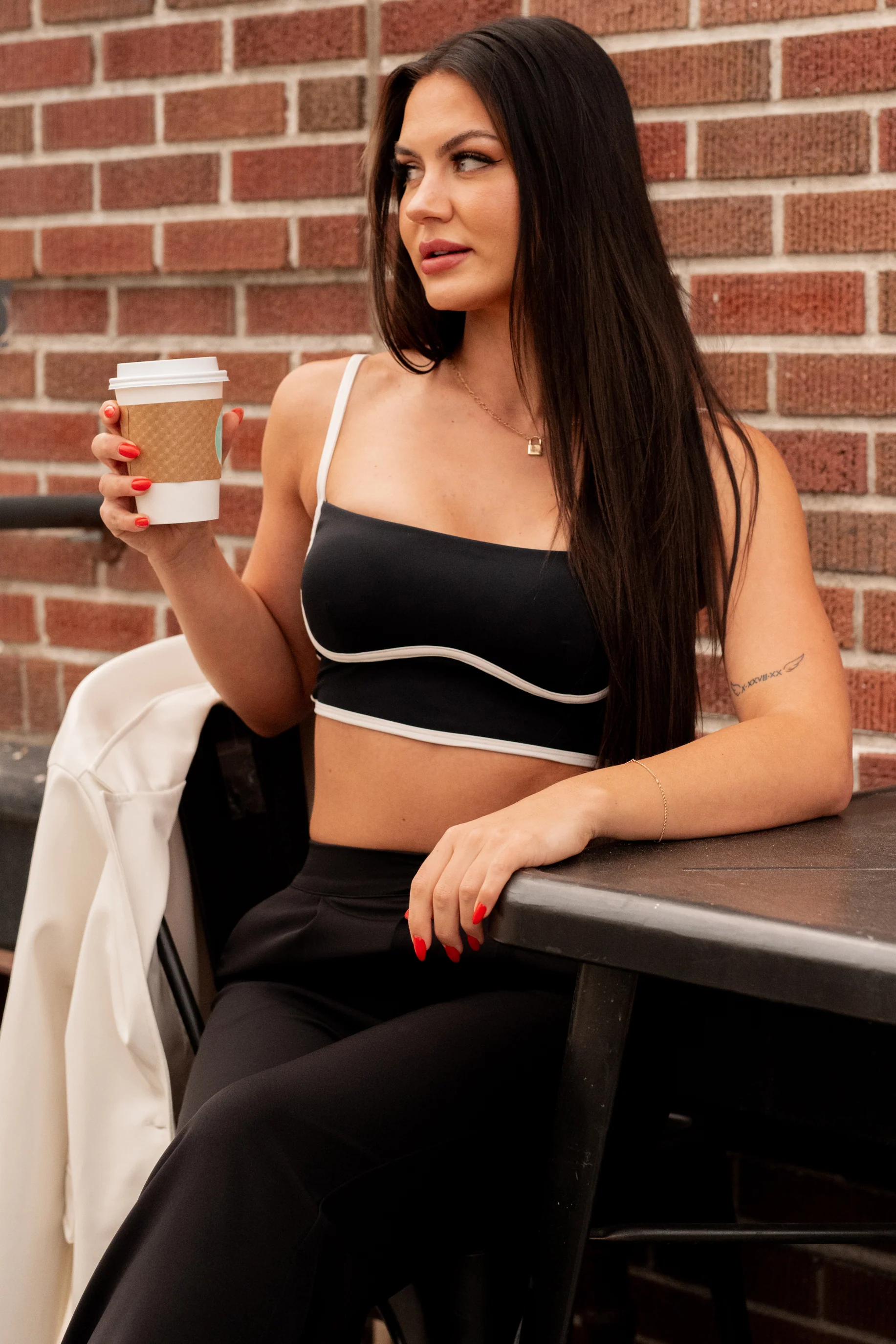 Unstoppable Energy Contrast Trim Brami Crop Top (Black) - Image 4