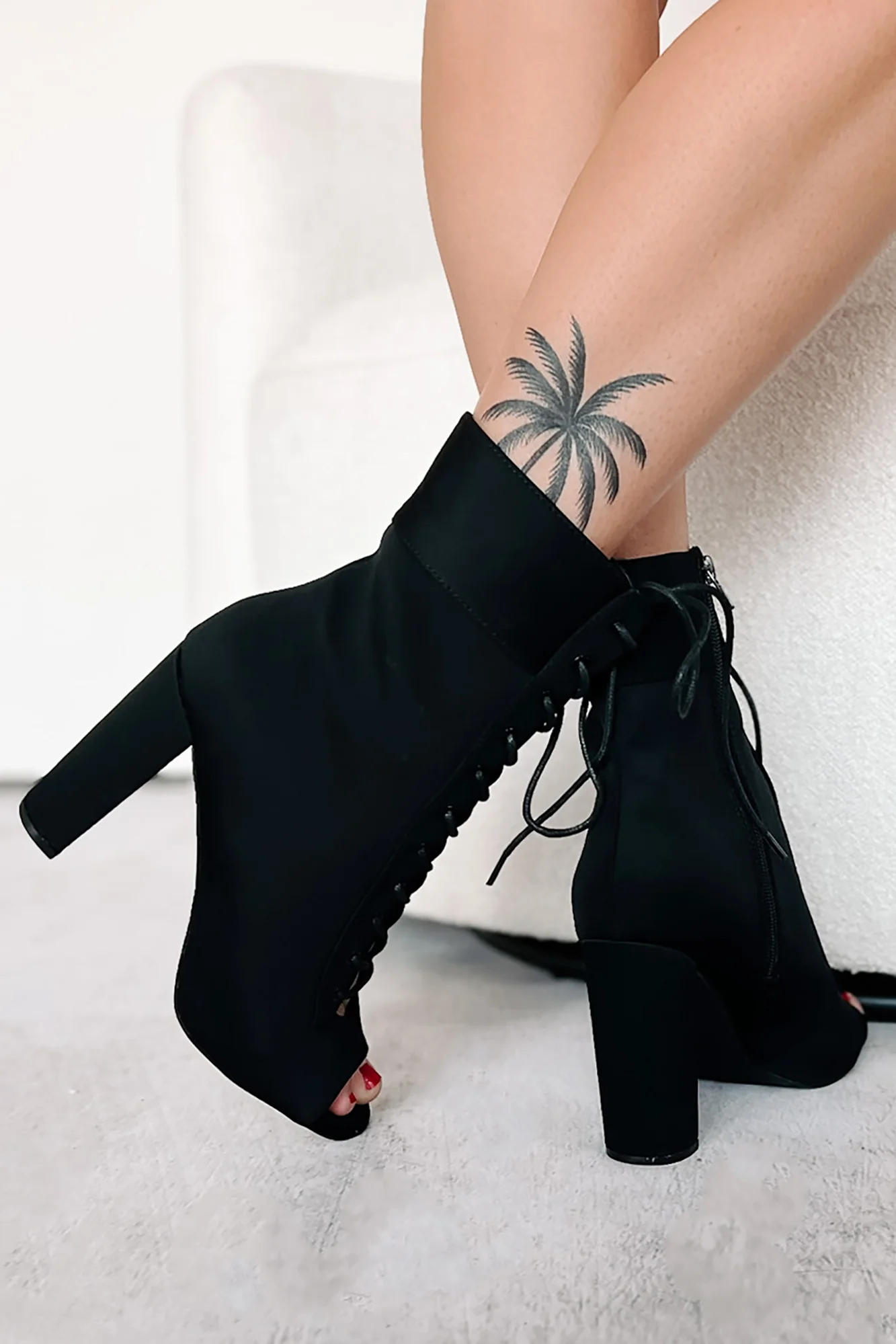 Uptown Chic Open Toe Lace-Up Booties (Black) - Image 4