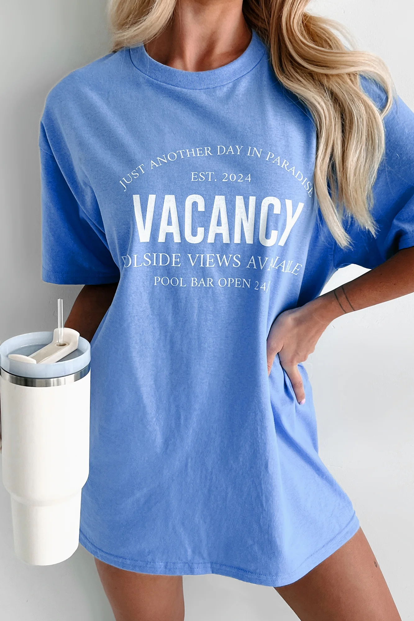 "Vacancy" Graphic T-Shirt (Blue) - Image 6