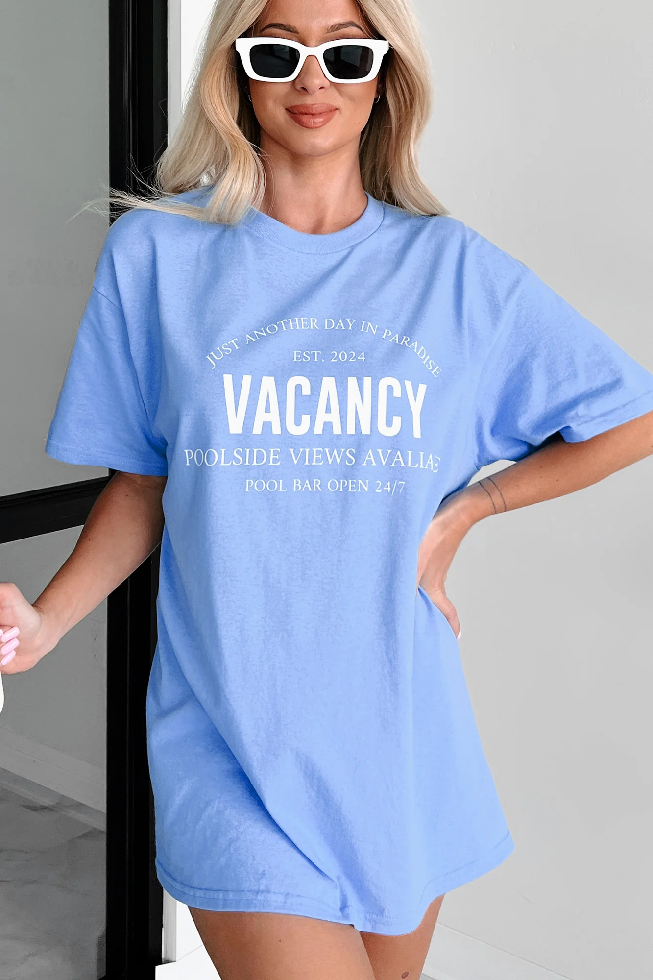 "Vacancy" Graphic T-Shirt (Blue) - Image 9
