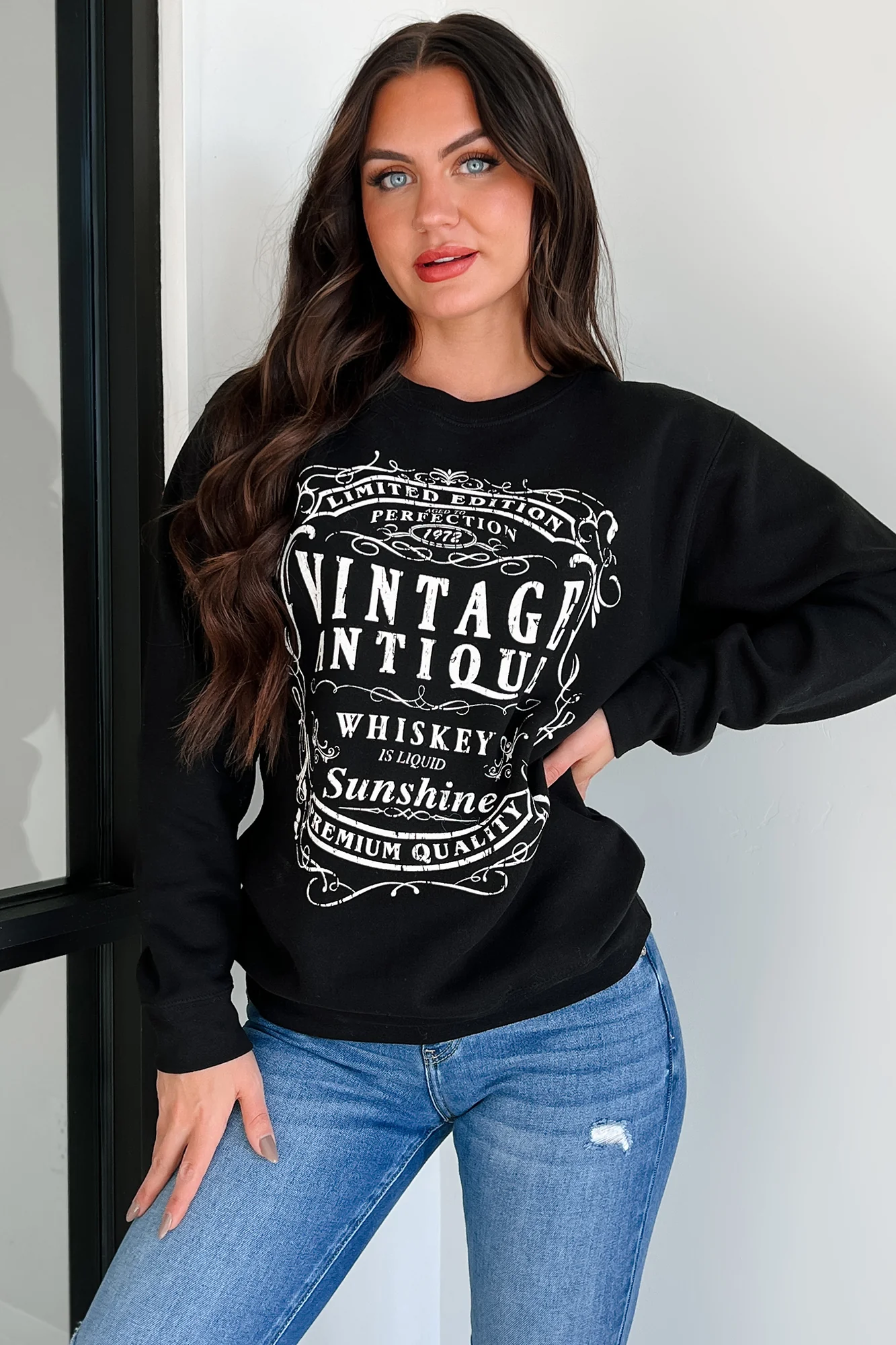 "Vintage Antique Whiskey" Graphic Sweatshirt (Black) - Image 3