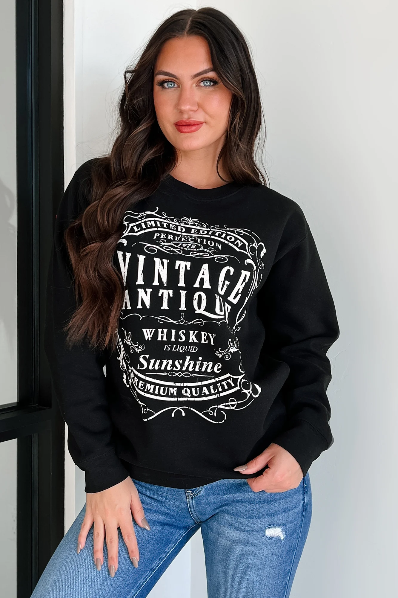 "Vintage Antique Whiskey" Graphic Sweatshirt (Black) - Image 6