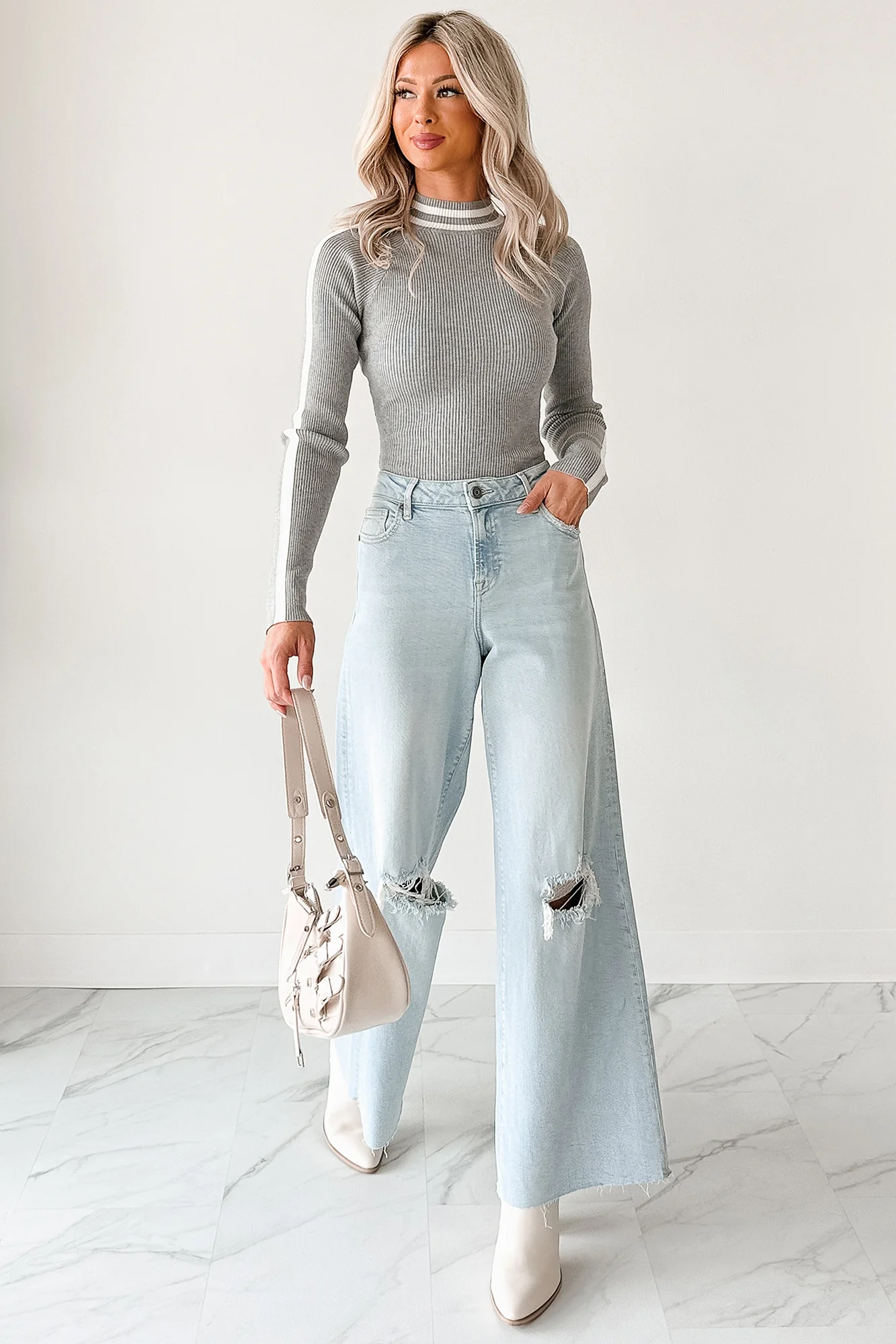 Vivienne Wide Leg Ripped Hidden Jeans (Light) - Image 23