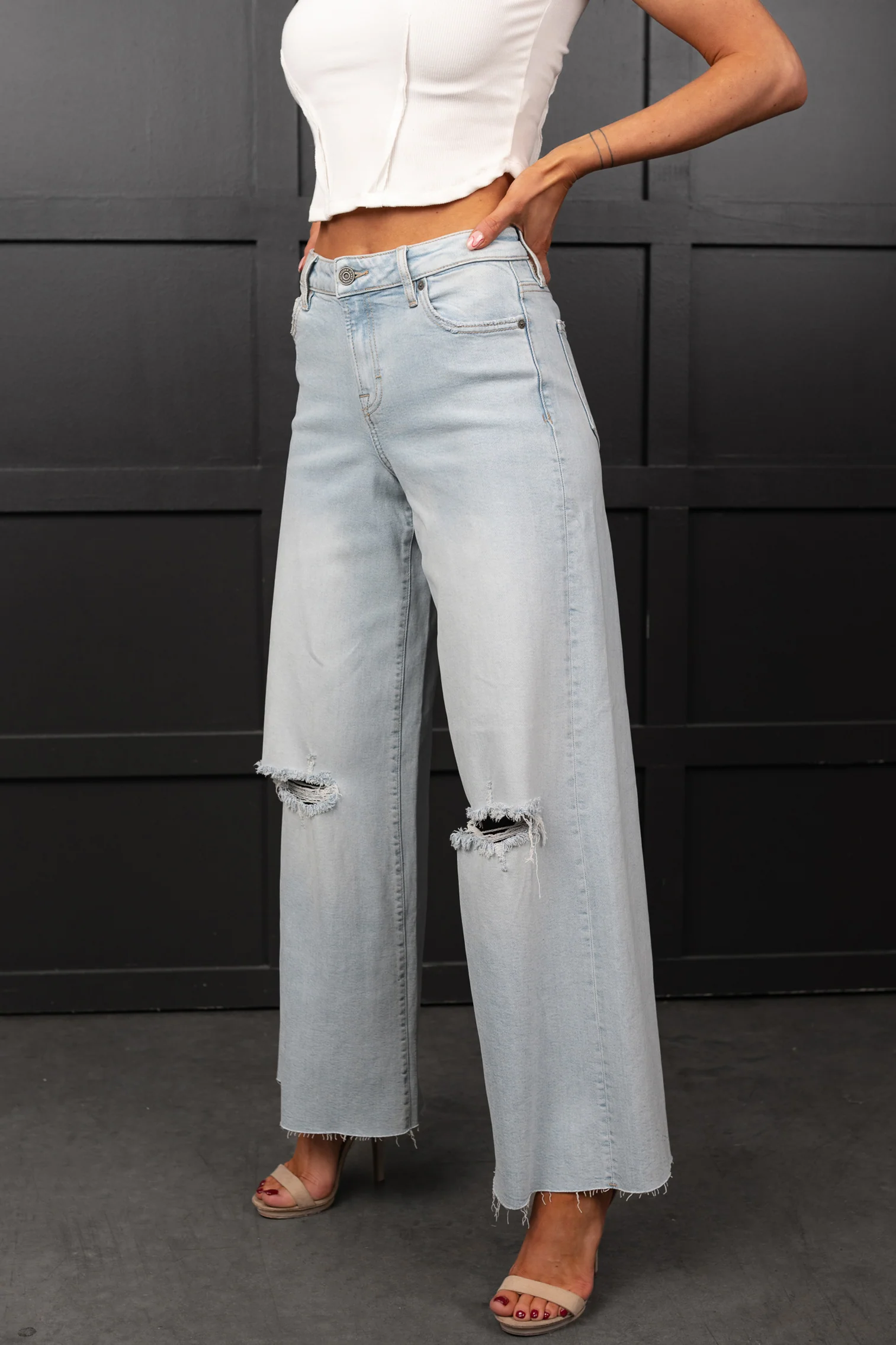 Vivienne Wide Leg Ripped Hidden Jeans (Light) - Image 3
