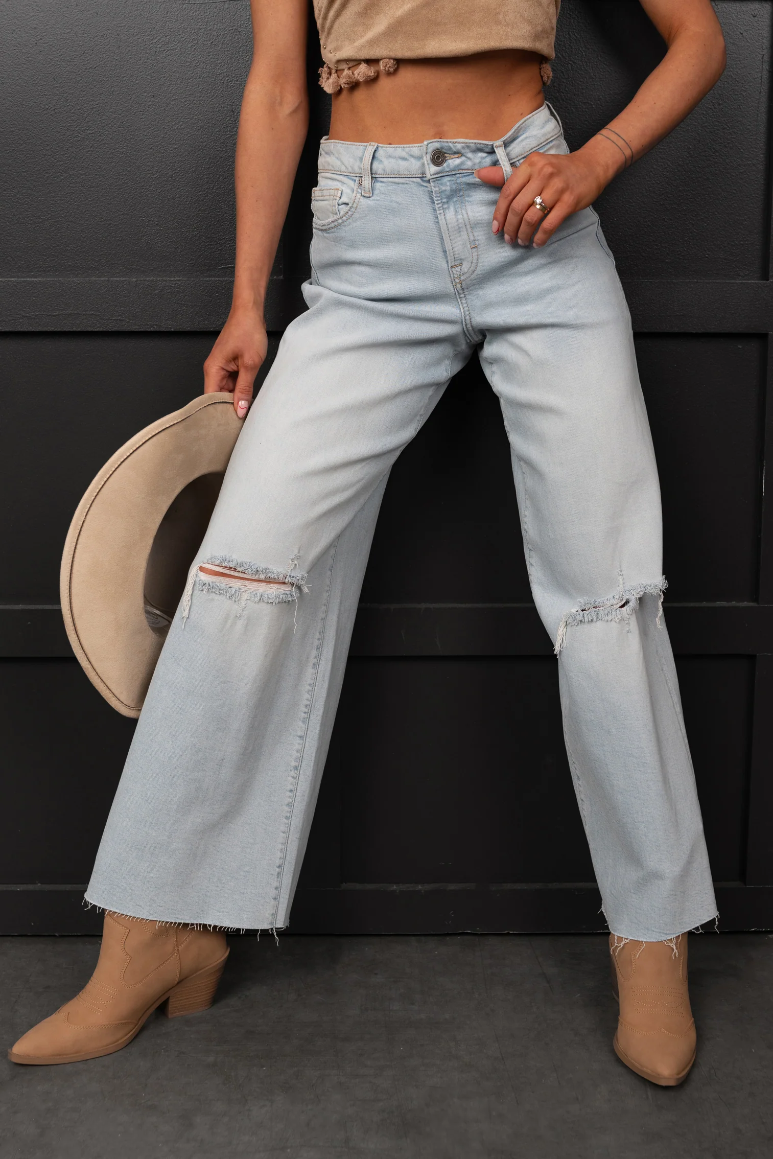 Vivienne Wide Leg Ripped Hidden Jeans (Light) - Image 8