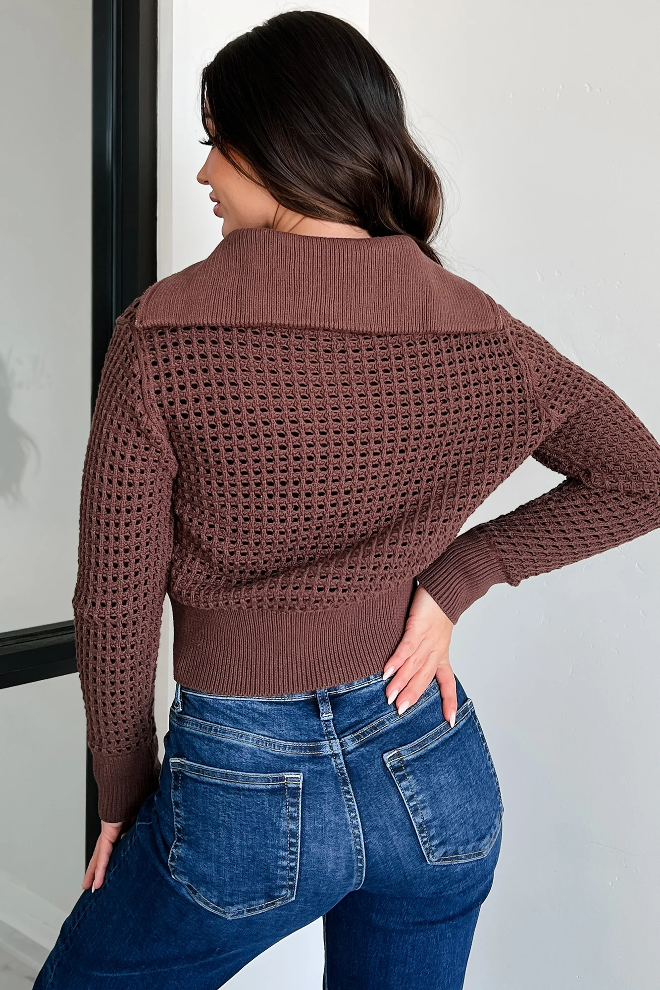 Whispered Words Zip-Up Sweater Jacket (Chocolate) - Image 4