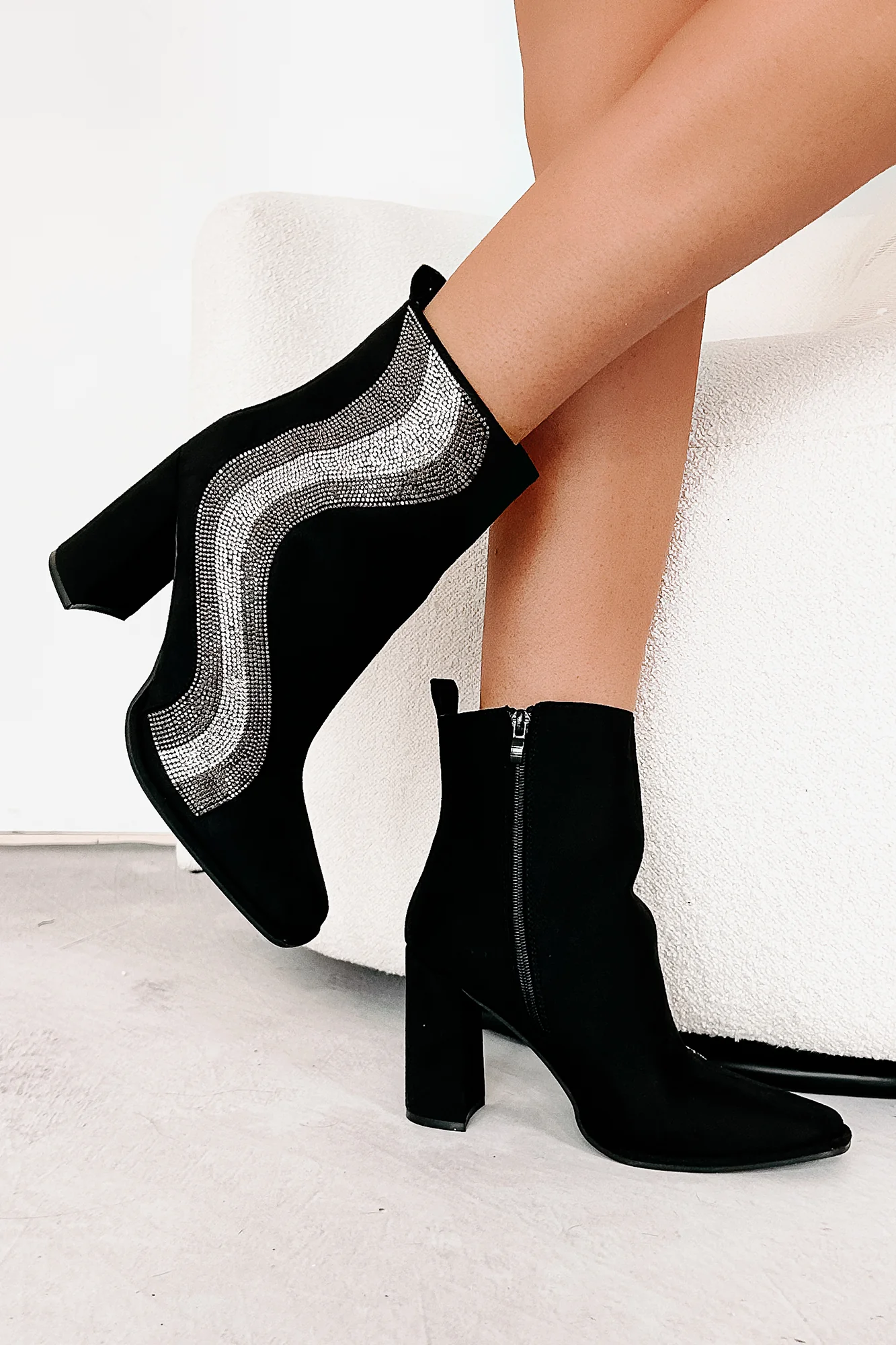 Winding Roads Wavy Rhinestone Booties (Black) - Image 4